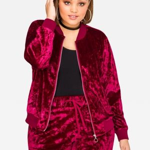 Burgundy velvet bomber jacket